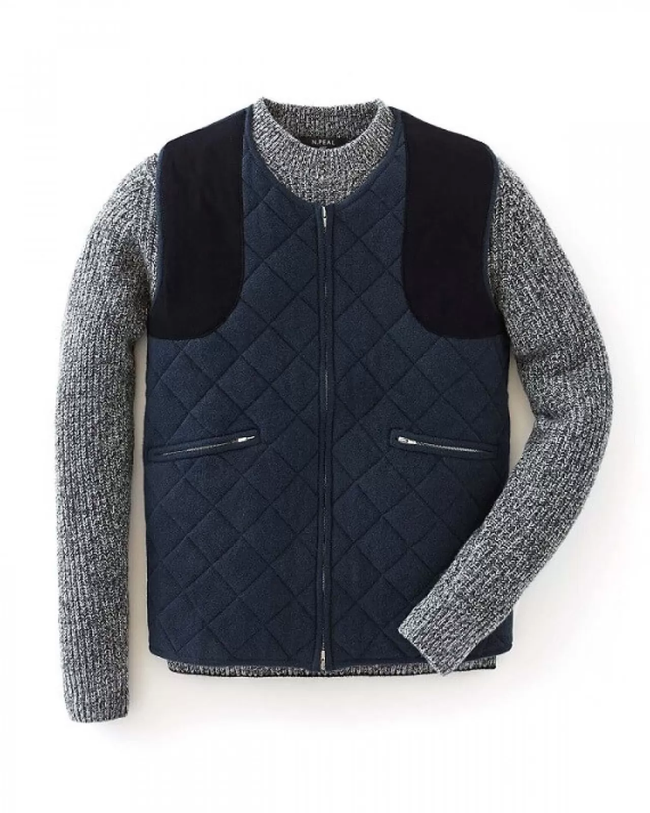 007_diamond_padded_cashmere_waistcoat_7.webp Men N.Peal Half & Full Zip Knitwear | 007 Diamond Padded Cashmere Waistcoat