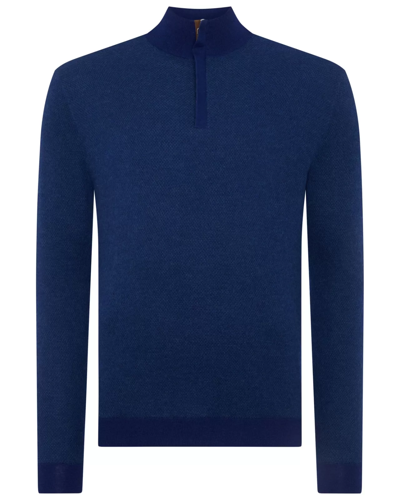Men N.Peal Half & Full Zip Knitwear | Men'S Fine Gauge Cashmere Pattern Half Zip Jumper + Lapis Blue