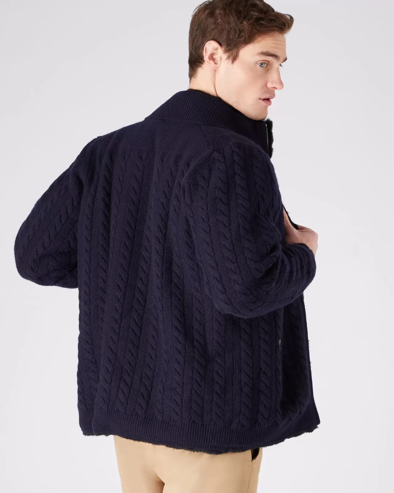 mens_fur_lined_cable_cardigan_3.webp Men N.Peal Cardigans | Men'S Fur Lined Cable Cardigan