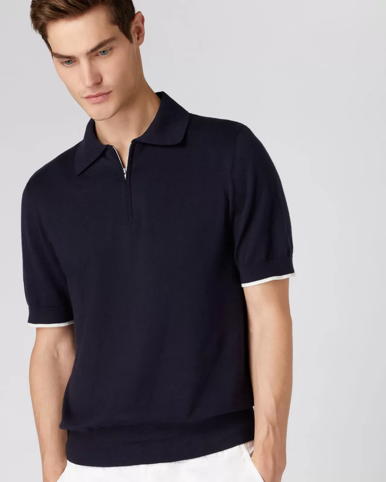Men N.Peal Polos & T-Shirts | Men'S Half Zip Cotton Cashmere Polo T Shirt