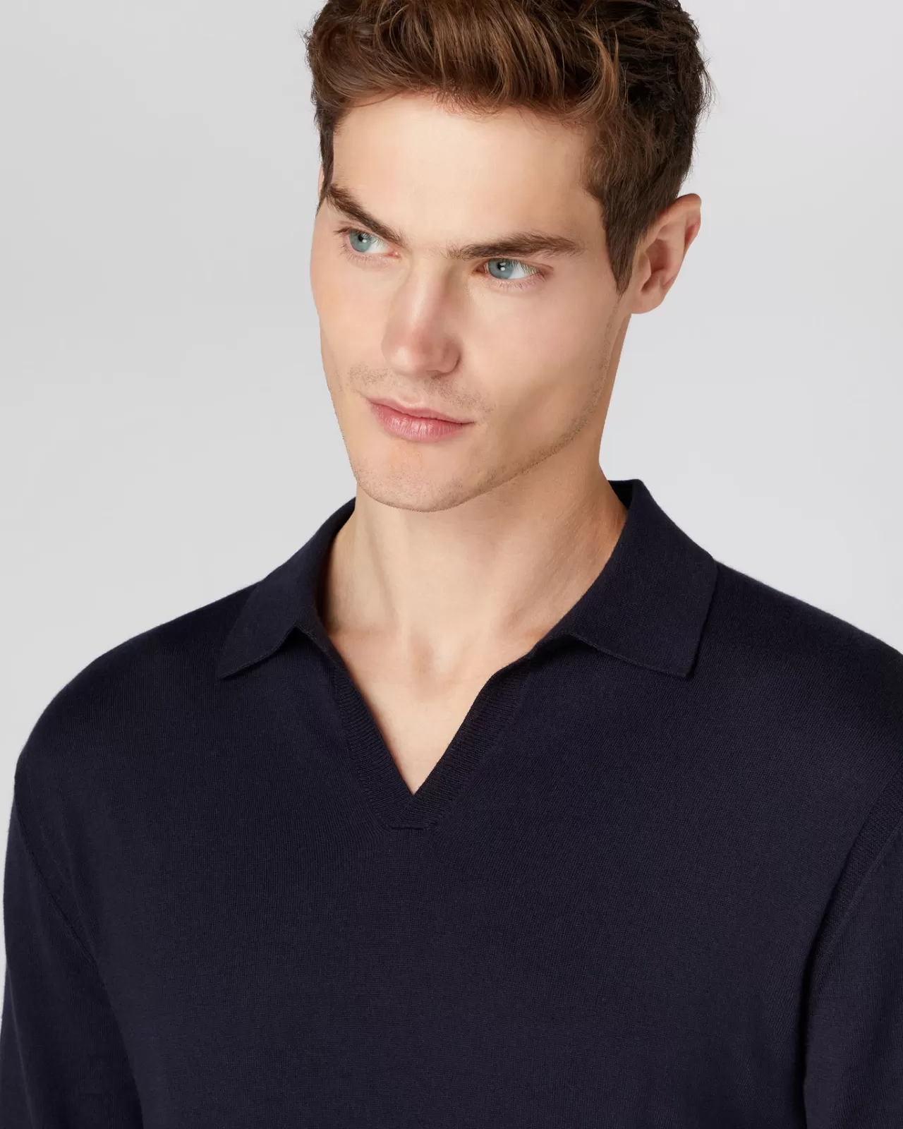 mens_polo_neck_cotton_cashmere_jumper_4.webp Men N.Peal Polos & T-Shirts | Men'S Polo Neck Cotton Cashmere Jumper