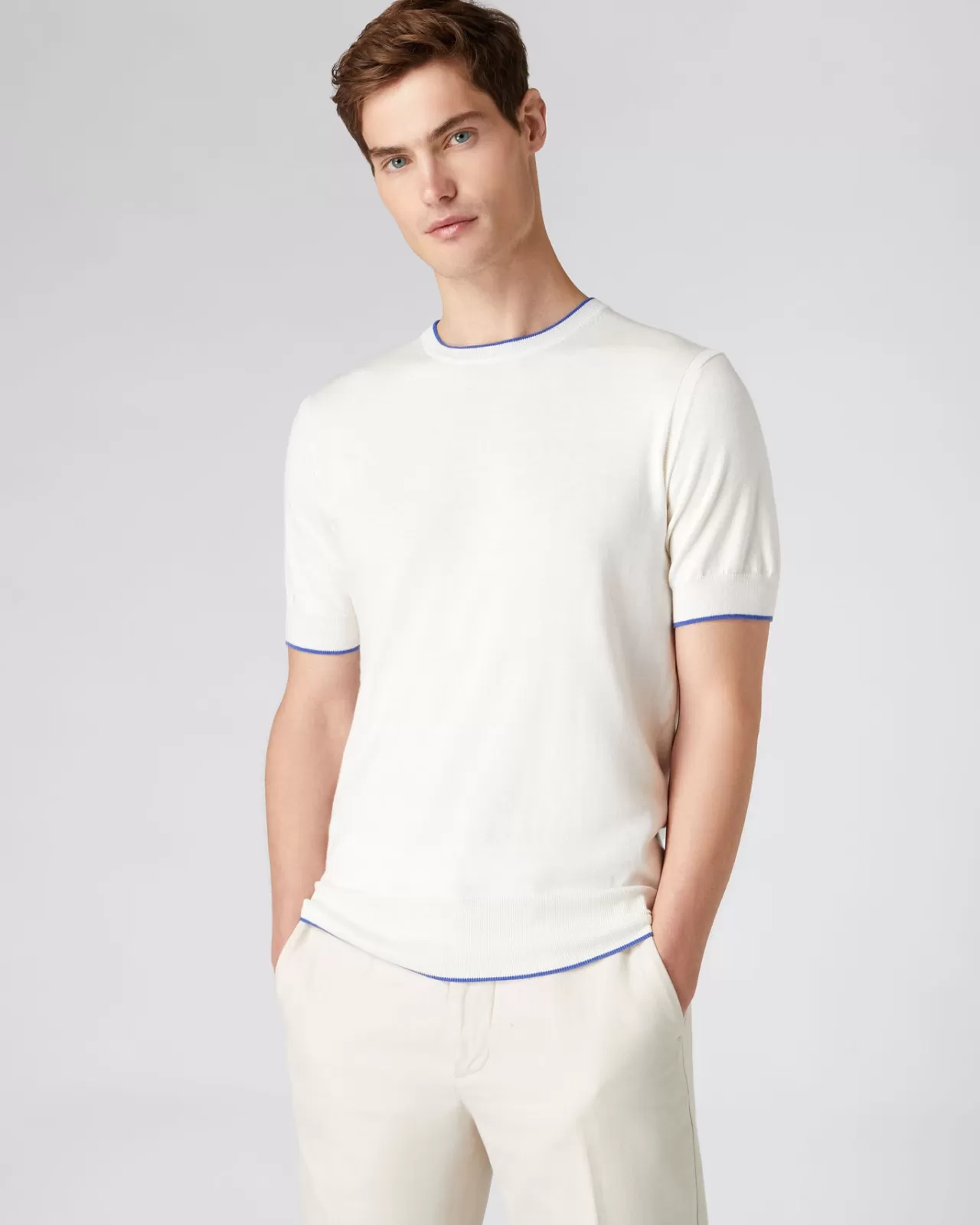 Men N.Peal Polos & T-Shirts | Men'S Short Sleeve Crew Neck Cotton Cashmere T Shirt