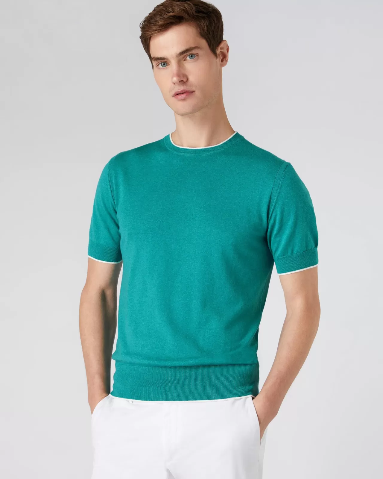 Men N.Peal Polos & T-Shirts | Men'S Short Sleeve Crew Neck Cotton Cashmere T Shirt