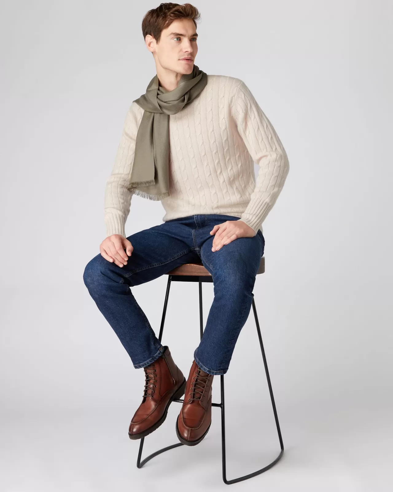Men N.Peal Round Necks | Men'S The Thames Cable Cashmere Jumper
