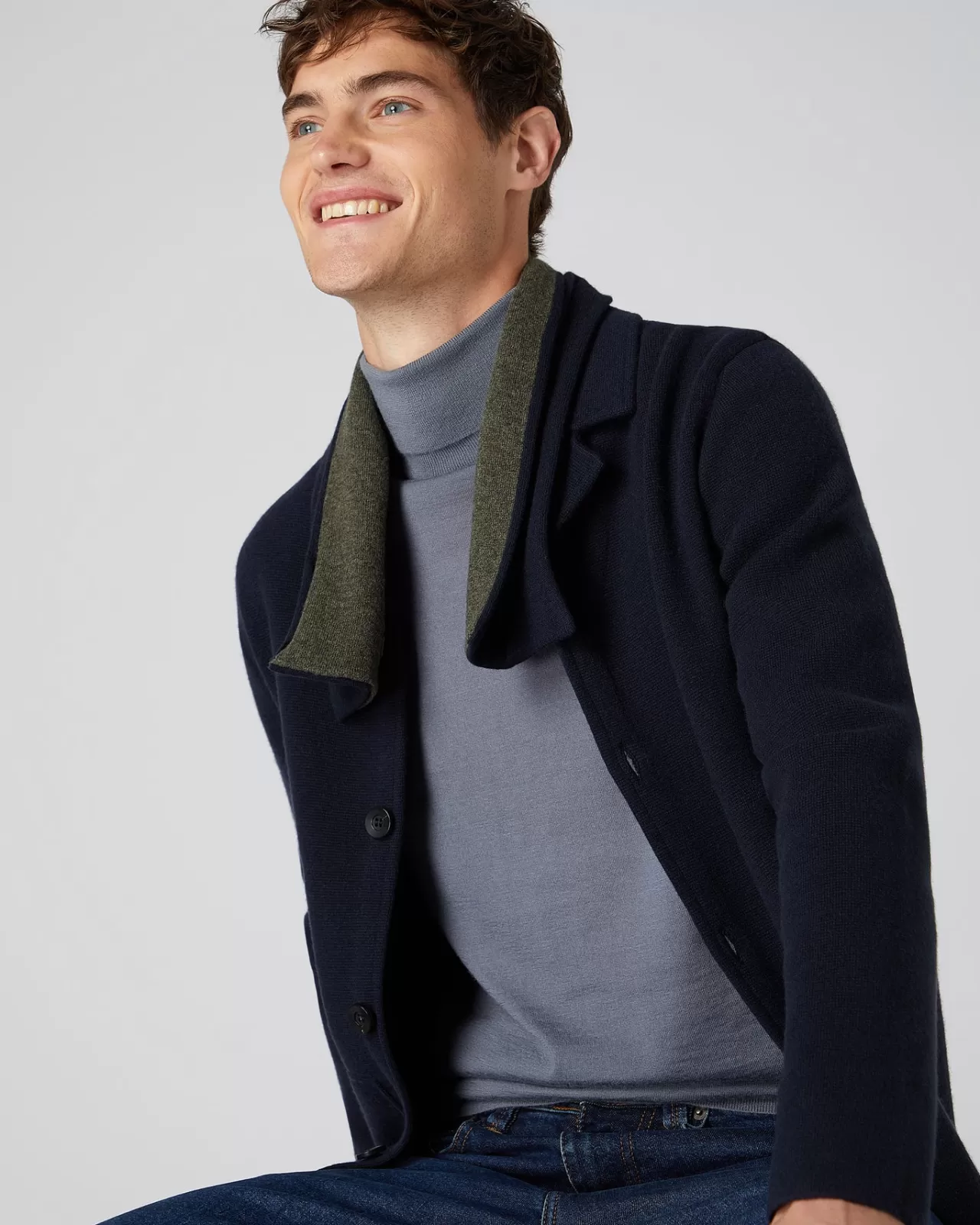 Men N.Peal Scarves | Men'S Two Tone Small Cashmere Scarf + Moss Green