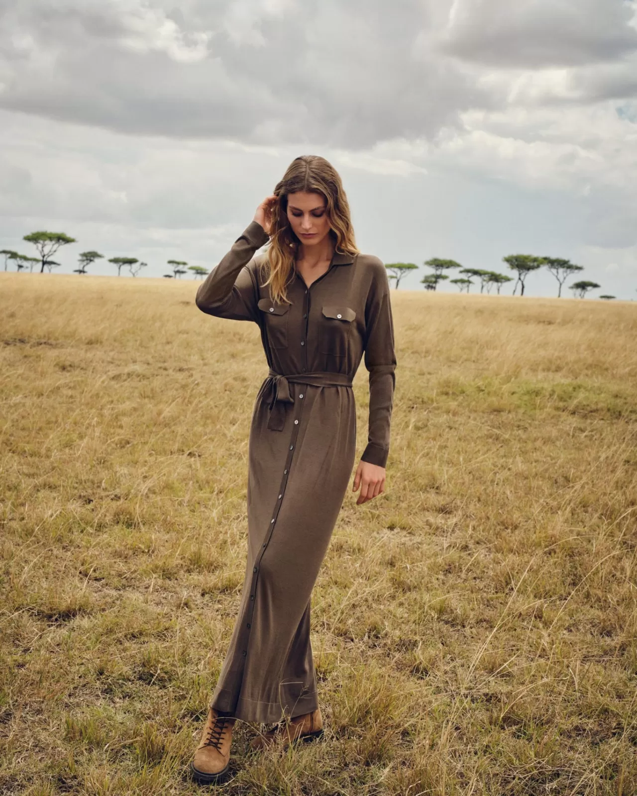 womens_double_pocket_shirt_dress_5.webp Women N.Peal Dresses & Skirts | Women'S Double Pocket Shirt Dress