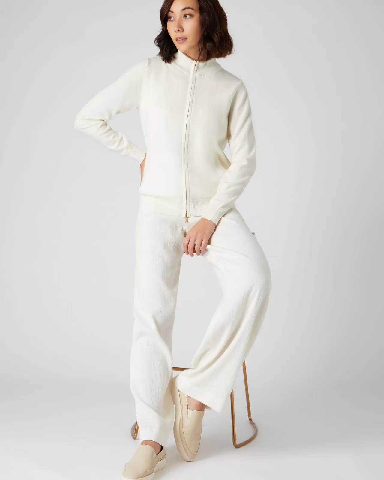 Women N.Peal Half & Full Zip Knitwear | Women'S Funnel Neck Zip Cashmere Cardigan